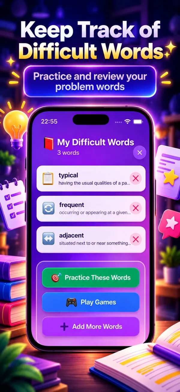 My Difficult Words in 11+ Vocab Master: practise and review problem words