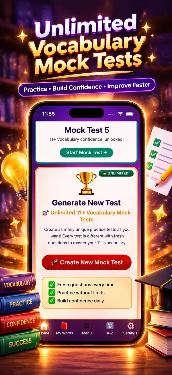 Unlimited 11+ vocabulary mock tests in 11+ Vocab Master
