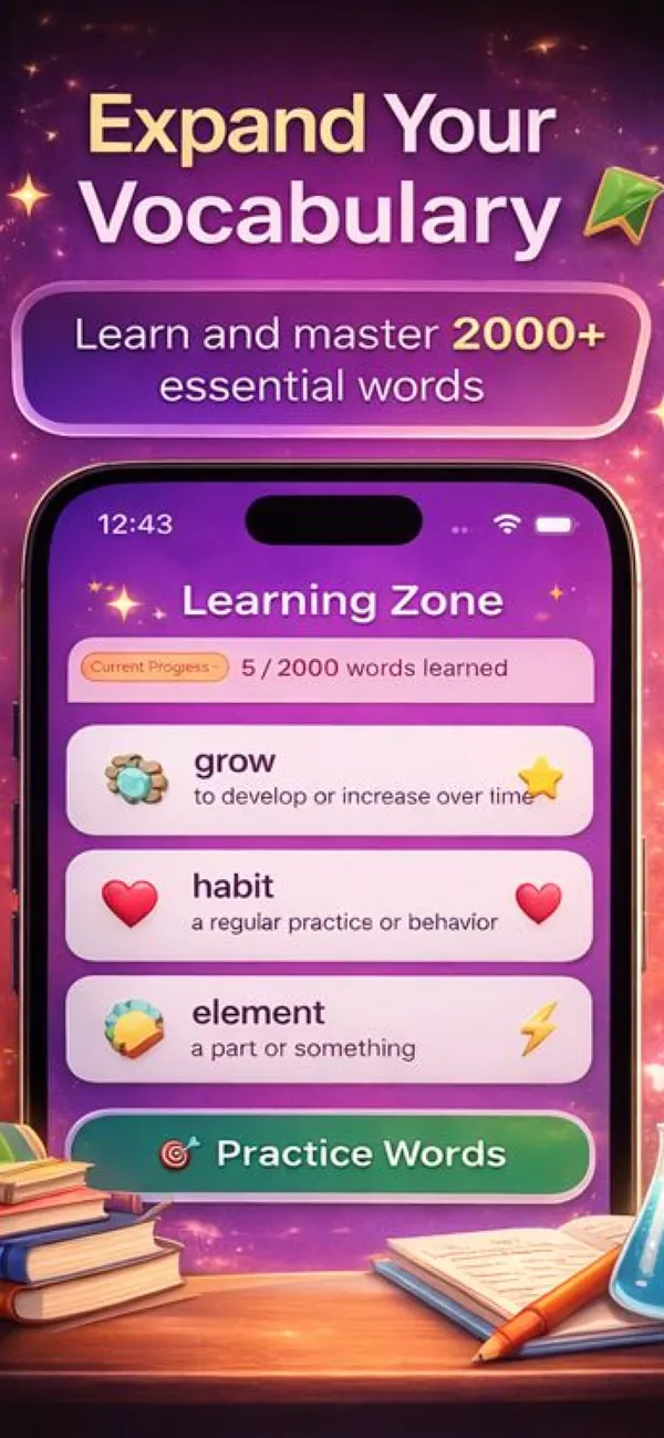 Learning Zone word list with meanings in 11+ Vocab Master