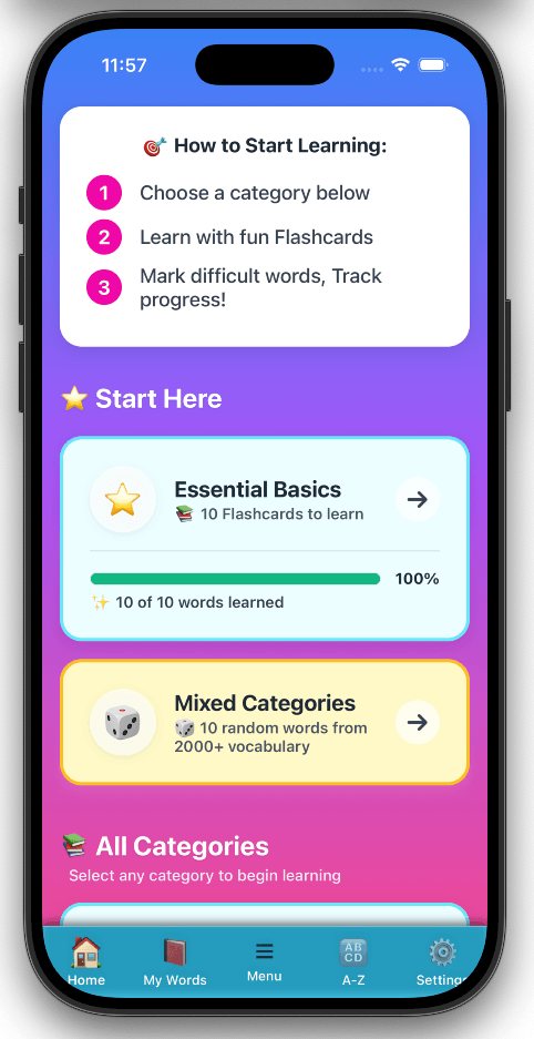 11+ Vocab Master Learning Zone - Browse 100 vocabulary categories for CEM and GL exams